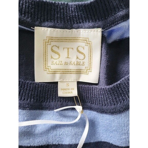 NWT STS Sail To Sable Blue/Navy Striped Fringe Nautical Tank Top Size S Shirt - Picture 9 of 10